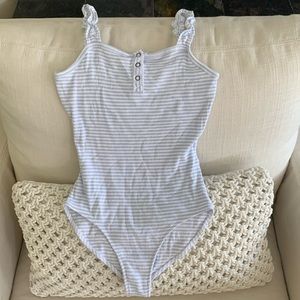 Abercrombie kids blue and white striped bodysuit.